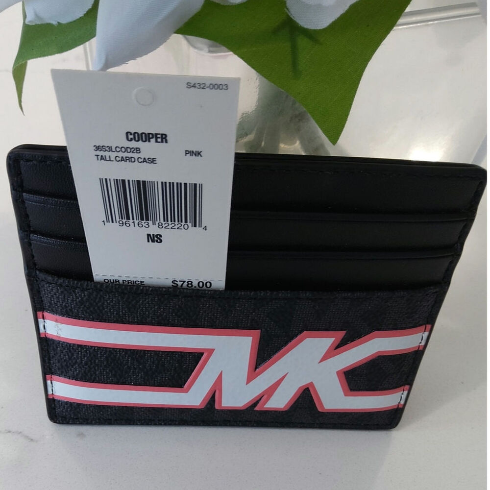 Michael Kors NWT Cooper Tall Card case Black Pink White Graphic Unique 4x3.25 in